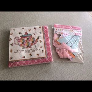 Tea party birthday banner and napkins